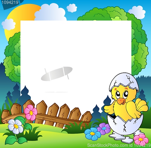 Image of Easter frame with cute chicken