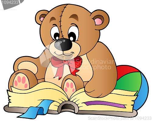 Image of Cute teddy bear reading book