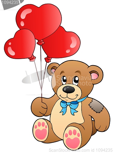 Image of Cute teddy bear with balloons