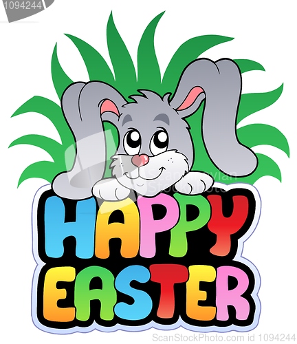 Image of Happy Easter sign with cute bunny