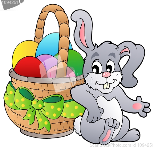 Image of Basket with Easter eggs and bunny