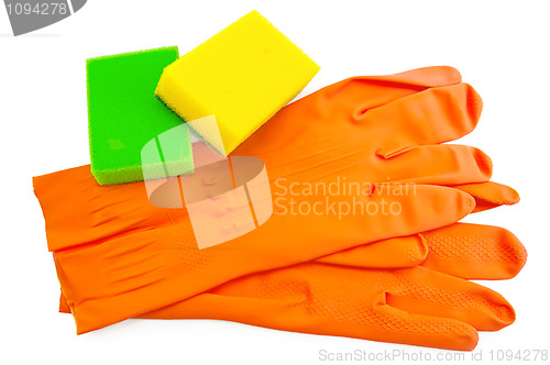 Image of Orange rubber gloves with sponges