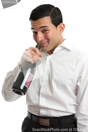 Image of Alcohol abuse man drinking from wine bottle