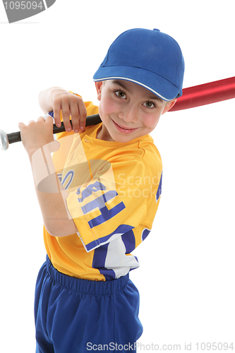 Image of Smiling boy holding a baseball tball bat