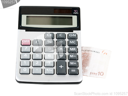 Image of Electronic calculator, and note 10 euros