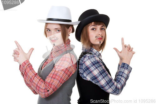 Image of Two girls with painted mustaches