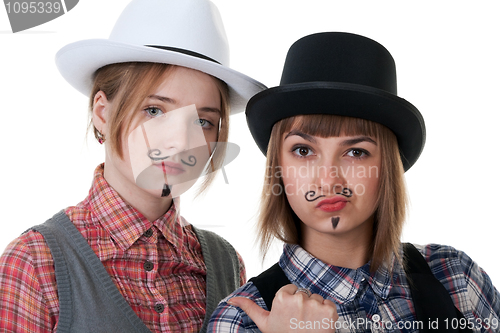 Image of Two girls with painted mustaches