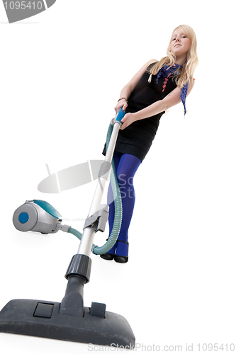 Image of Girl with a vacuum cleaner