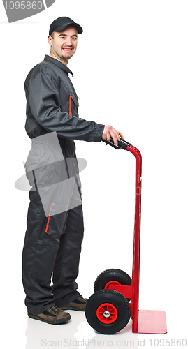 Image of worker with handtruck