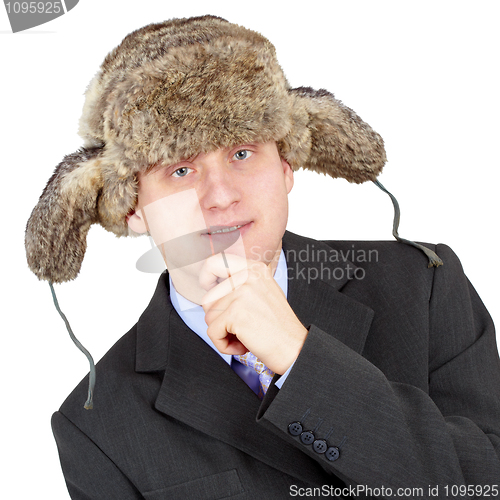 Image of Man in a fur hat on white background