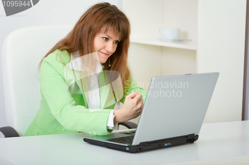 Image of Funny woman threatened to computer