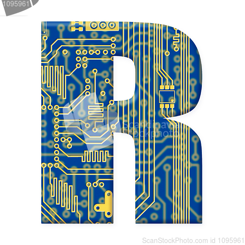 Image of Letter from electronic circuit board alphabet on white backgroun