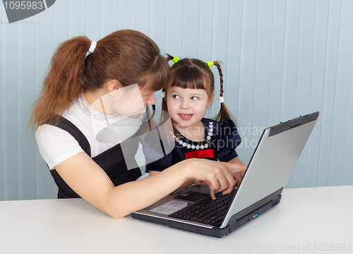 Image of Mother and daughter playing with laptop