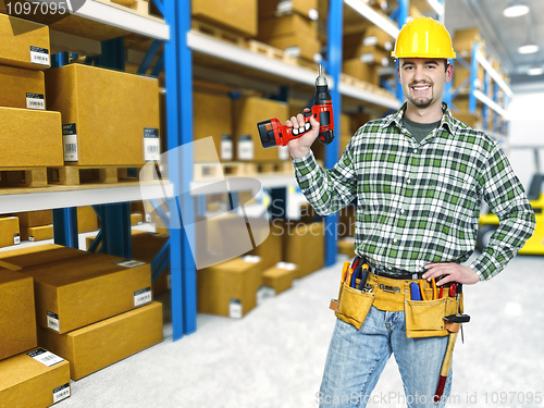 Image of warehouse and handyman