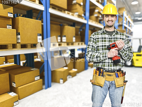 Image of handyman in warehouse