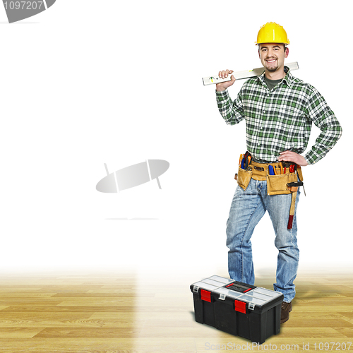 Image of carpenter on wood floor