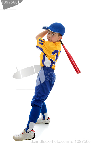 Image of Boy playing sport baseball or softball