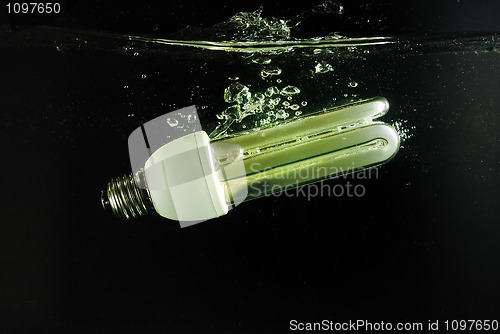 Image of fluorescent lamp falls into the water