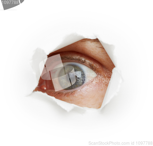 Image of Voyeurism - eye spies through a hole