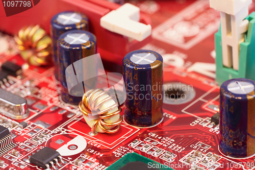 Image of Close up of electronic components on circuit