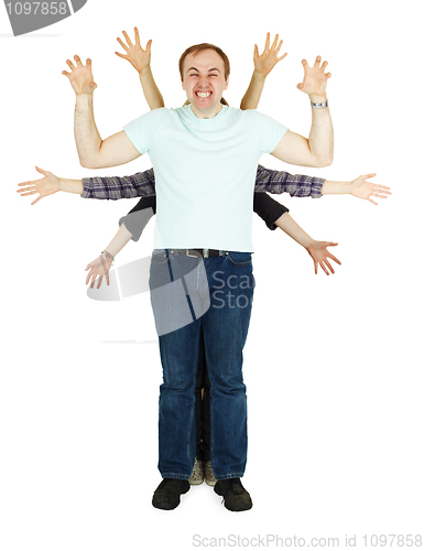 Image of Family plays the fool representing multiarmed god