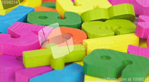 Image of Colored wooden letters and numbers