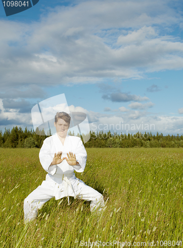 Image of Young man is training in Wushu