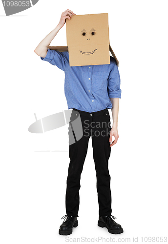 Image of Guy wore a head box with painted face
