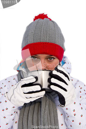 Image of woman drinking hot tea