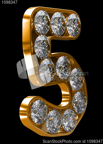 Image of Golden 5 numeral incrusted with diamonds