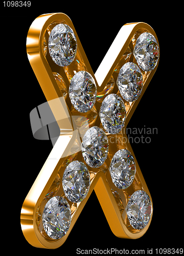 Image of Golden X letter incrusted with diamonds