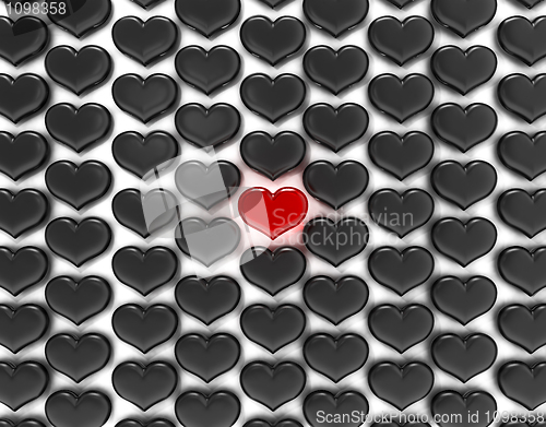 Image of One Red heart among black