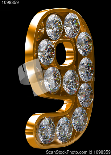 Image of Golden 9 numeral incrusted with diamonds
