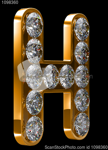 Image of Golden H letter incrusted with diamonds