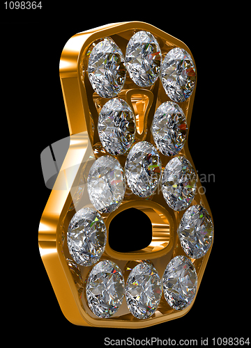 Image of Golden 8 numeral incrusted with diamonds
