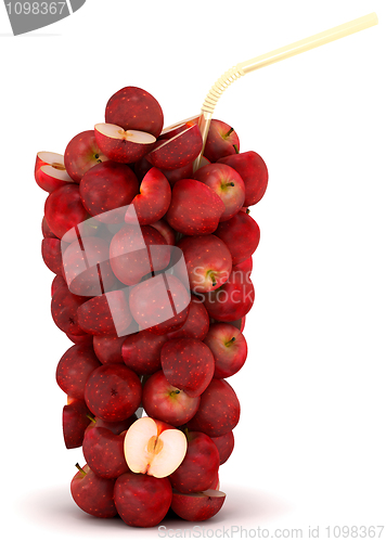 Image of Glass shape assembled of apples with straw