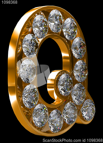 Image of Golden Q letter incrusted with diamonds