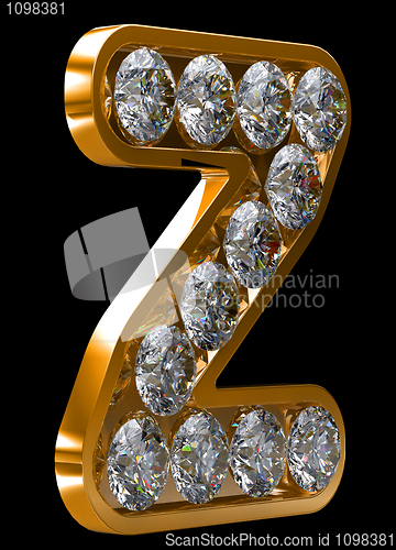 Image of Golden z letter incrusted with diamonds