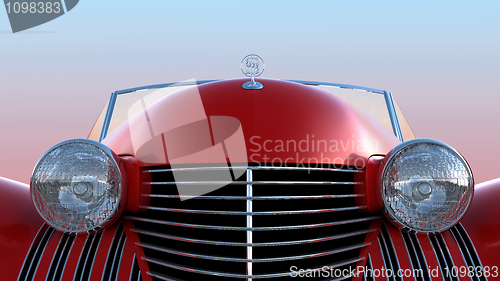 Image of Front view of red retro car