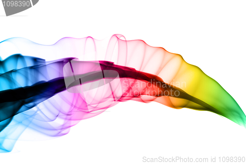 Image of Abstract colorful smoke swirl on white