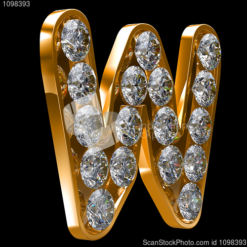 Image of Golden W letter incrusted with diamonds