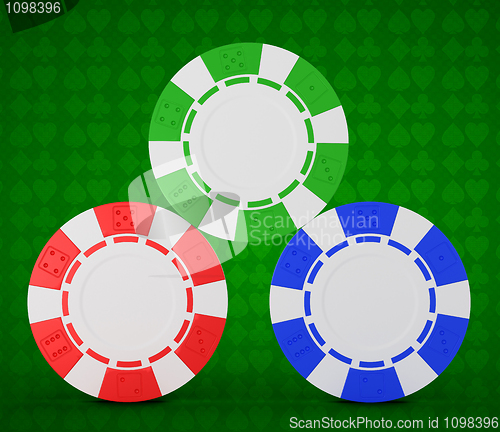 Image of Roulette chips over green textured white