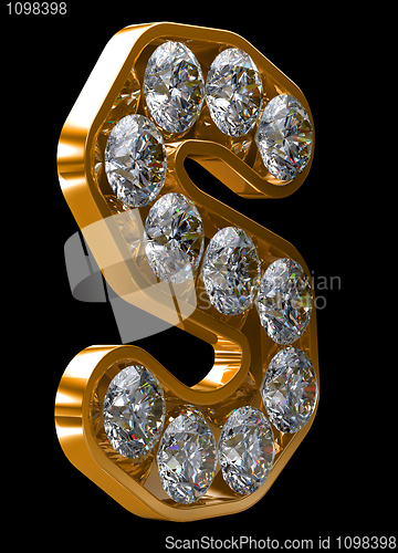 Image of Golden S letter incrusted with diamonds