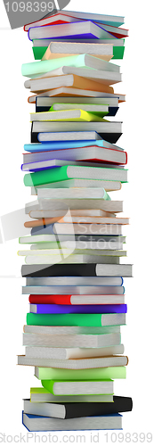Image of Education and knowledge. Tall heap of hardcovered books