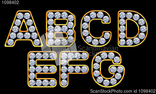 Image of A-G letters incrusted with diamonds