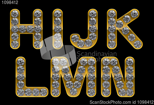 Image of Golden H, I, J, K, L, M, N, letters incrusted with diamonds