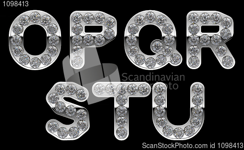 Image of Silver O, P, R, S, T, Q, U letters incrusted with diamonds