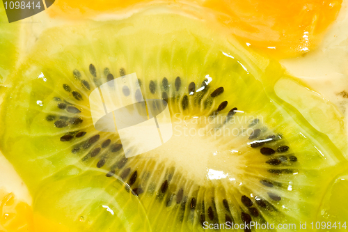 Image of Sliced kiwi, orange background