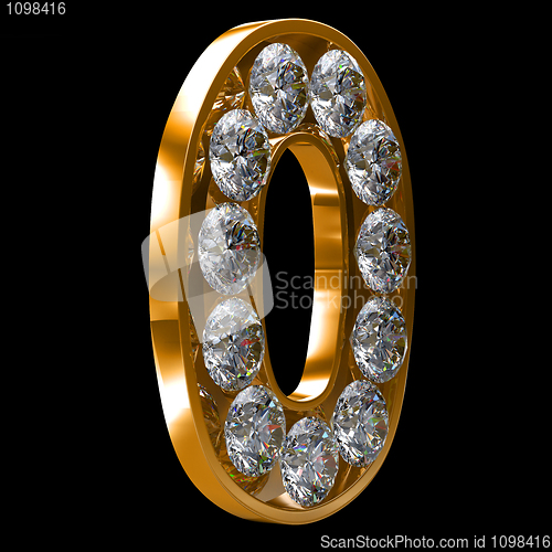 Image of Golden 0 numeral incrusted with diamonds