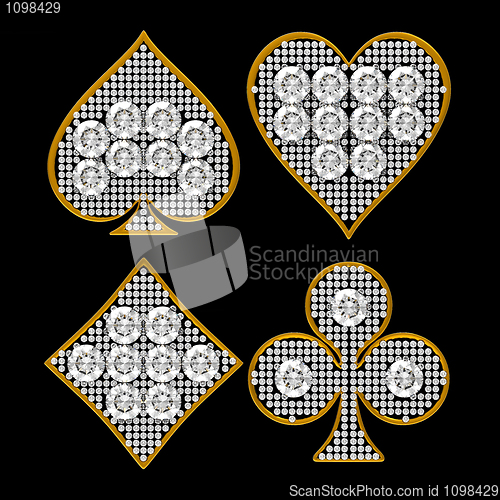Image of Diamond shaped Card Suits with golden framing